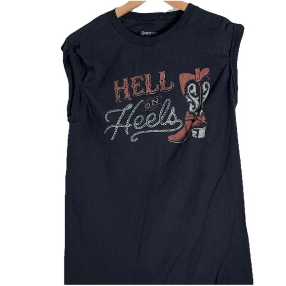 Hell On Heels Muscle T Rolled-Sleeve Black Orange Women’s Sz S Country Boot Rope - Picture 2 of 5